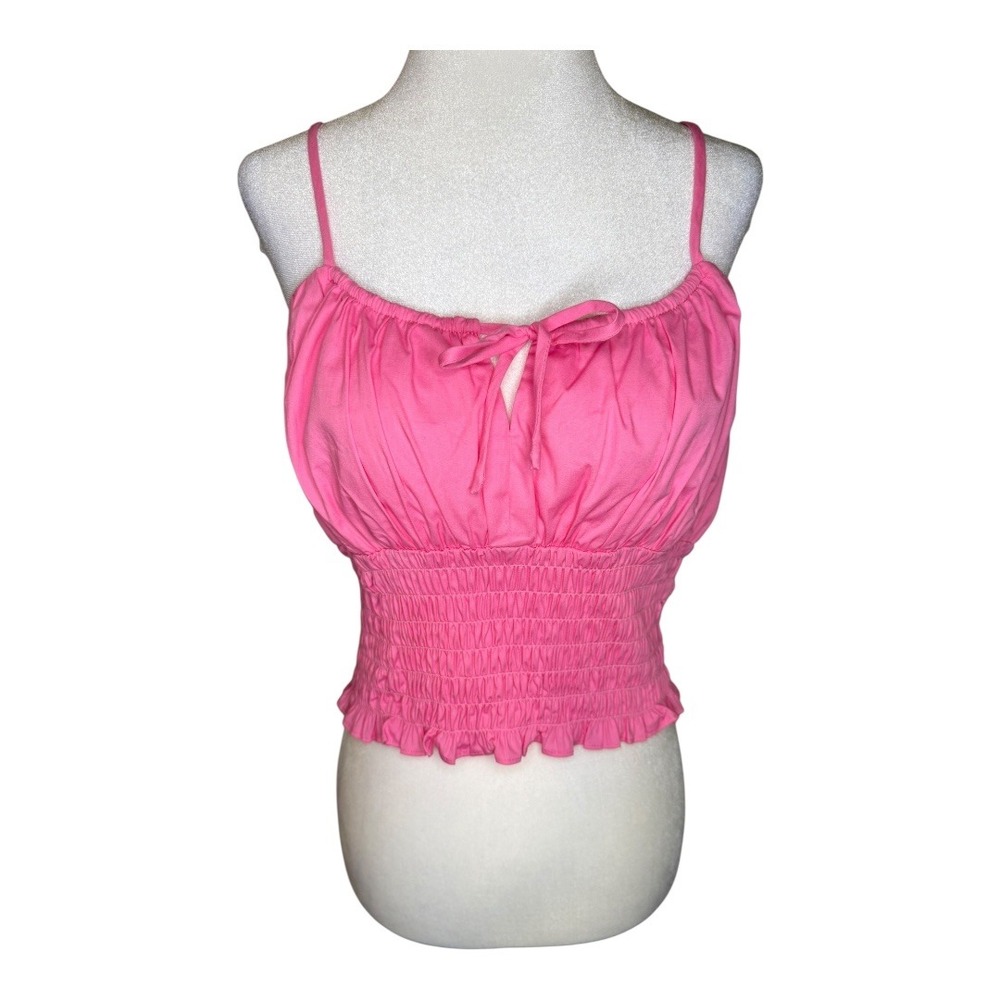 WAYF Pink Crop Top Smocked Tie Front Sleeveless Cami Top‎ Large NWT